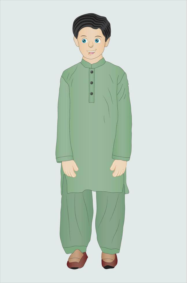 Pakistani kid wearing local dress shalwar kameez vector