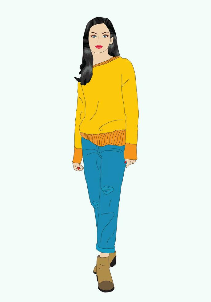 Beautiful Pakistani Girl wearing Jeans and Shirt vector