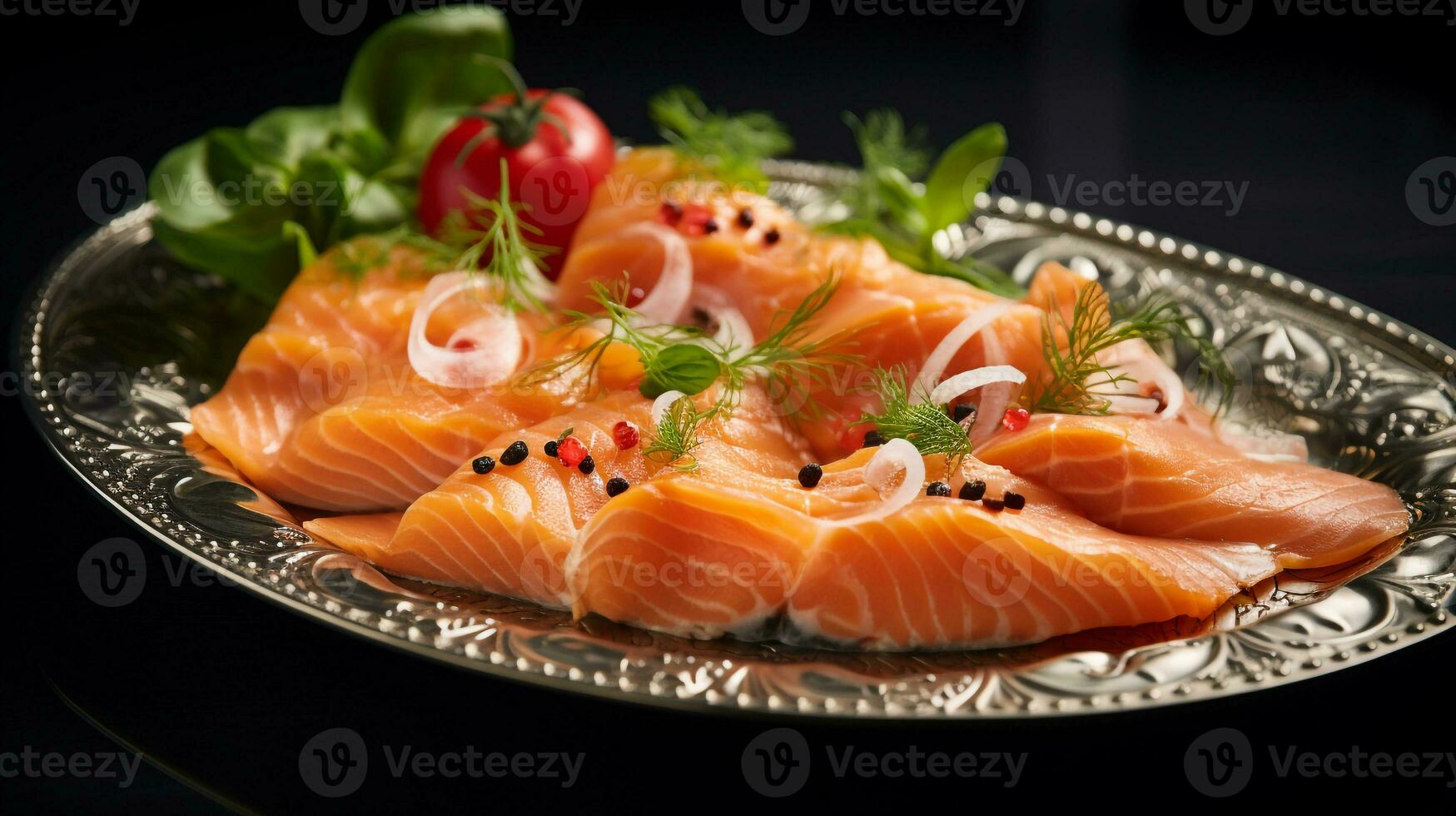 foto de ahumado salmón plato como un plato en un gama alta restaurante. generativo ai