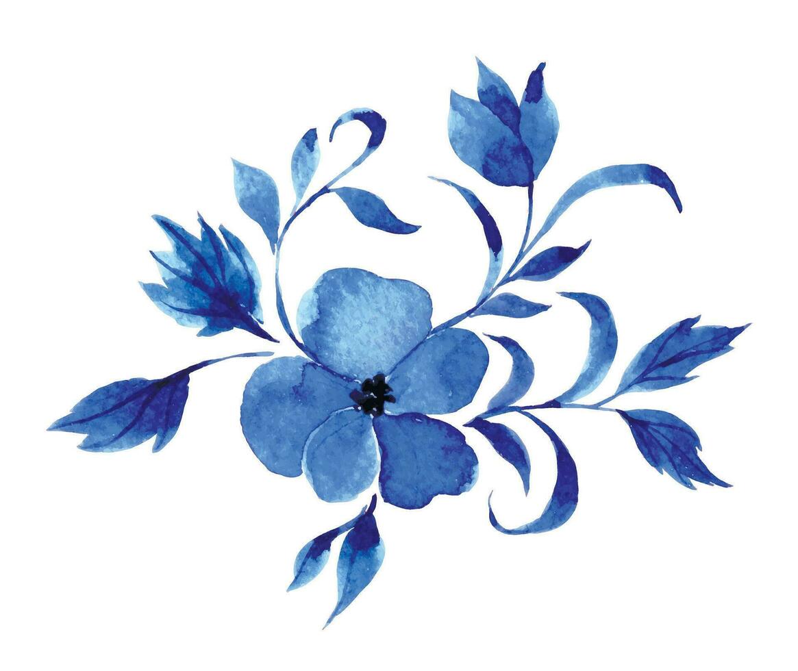 Watercolor drawing, blue ornament of flowers and leaves, Gzhel. abstract flowers vector