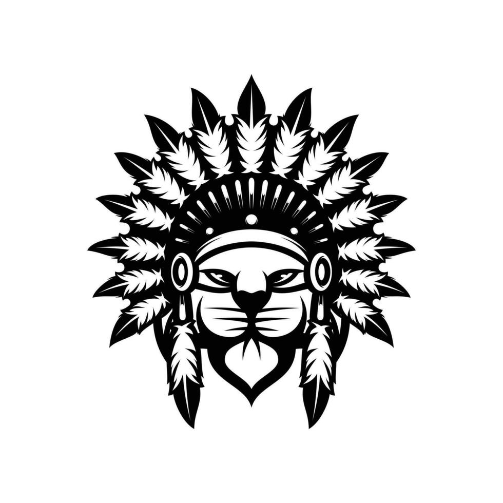 Cat Apache Outline Mascot Design vector