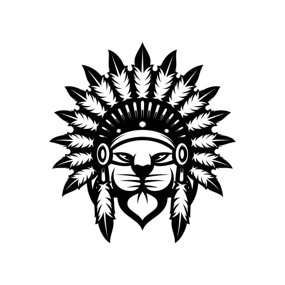 Cat Apache Outline Mascot Design vector