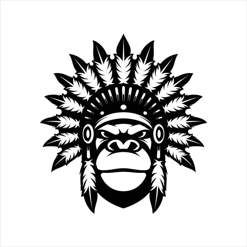 Ape Apache Outline Mascot Design vector