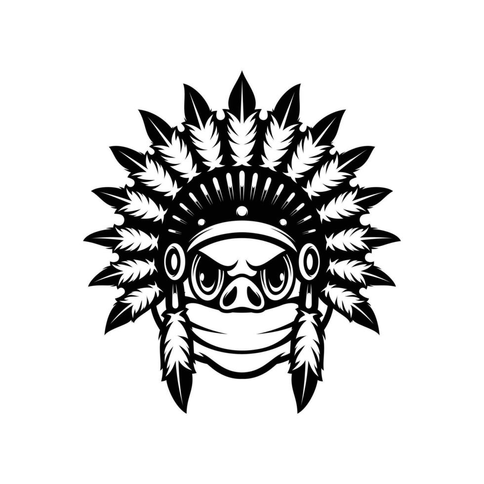 Pig Apache Outline Mascot Design vector
