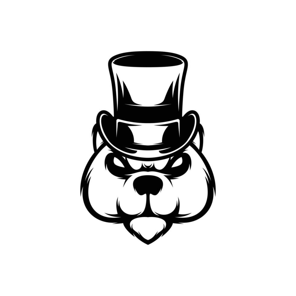 Bear Tophat Outline Mascot Design vector