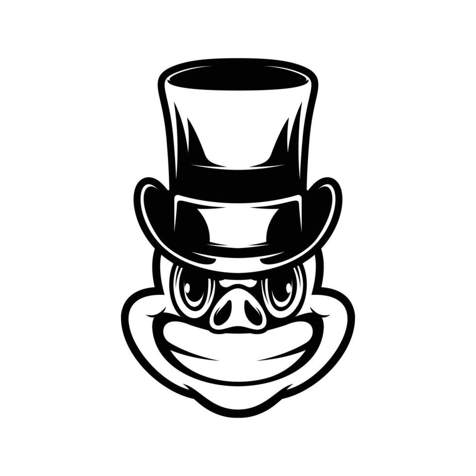 Pig Tophat Outline Mascot Design vector