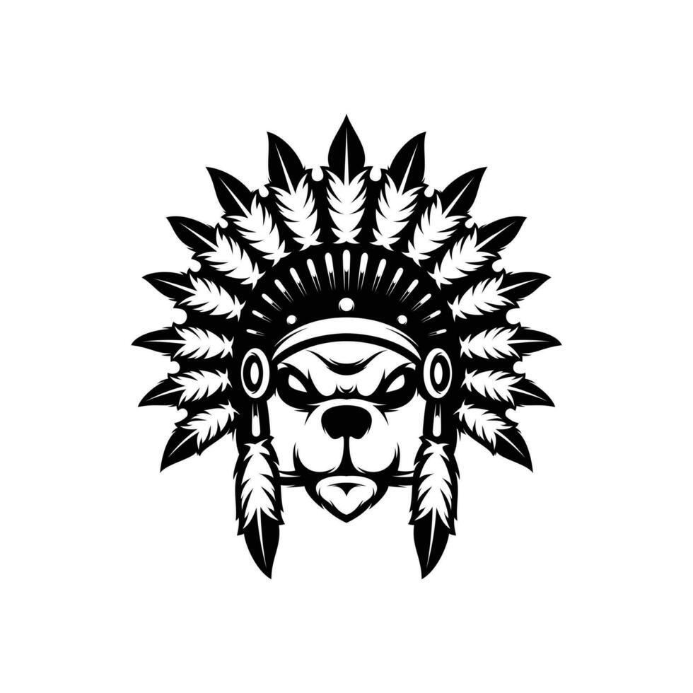 Bear Apache Outline Mascot Design vector