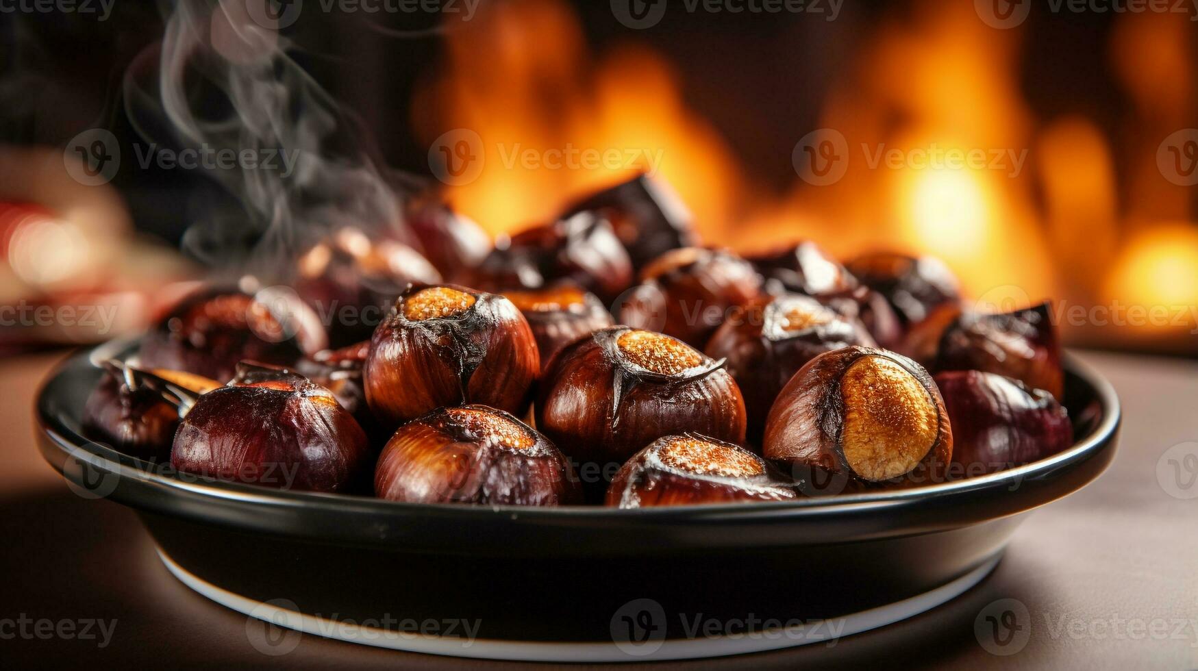Photo of Roasted Chestnuts as a dish in a high-end restaurant. Generative AI