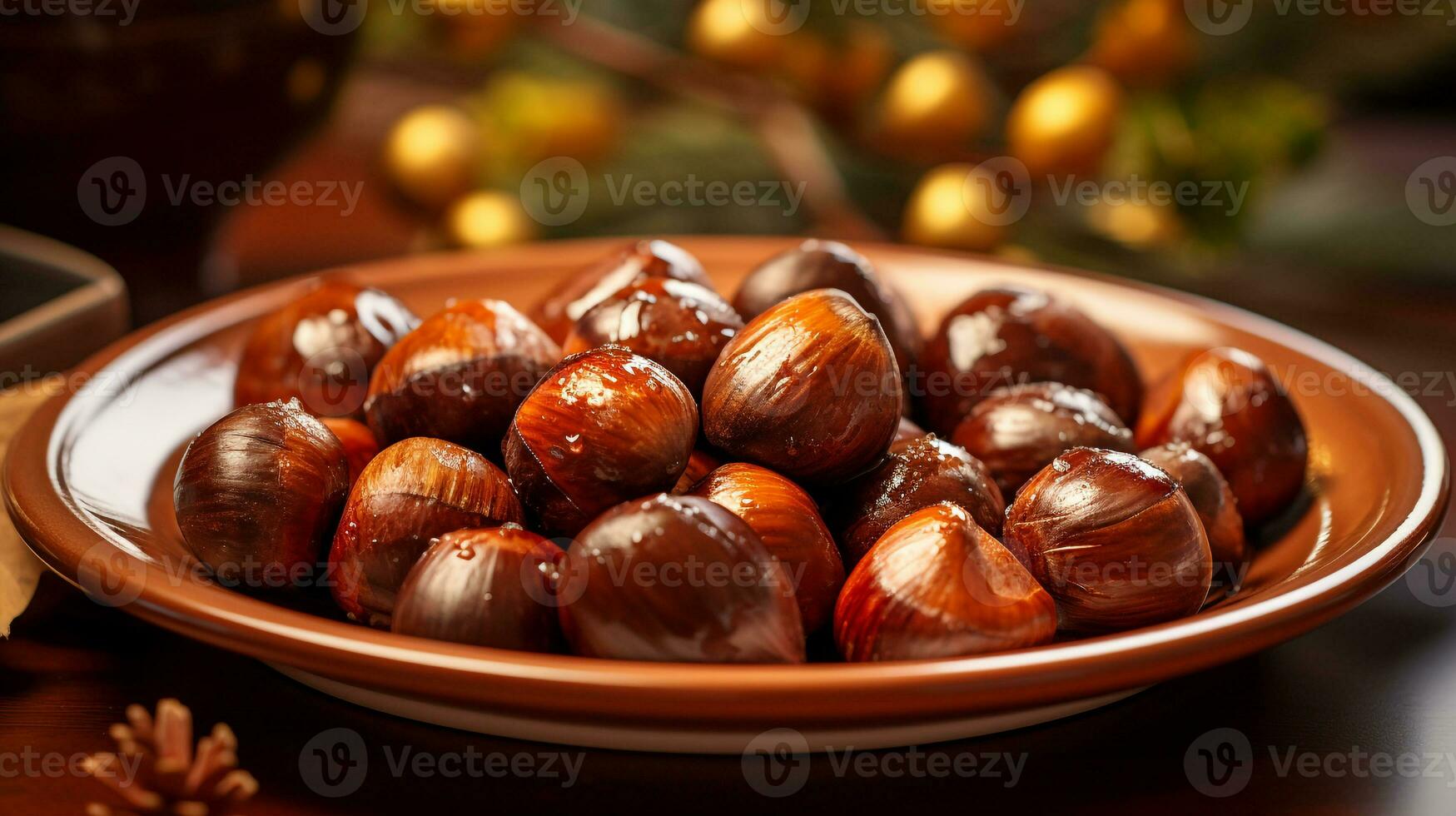 Photo of Roasted Chestnuts as a dish in a high-end restaurant. Generative AI