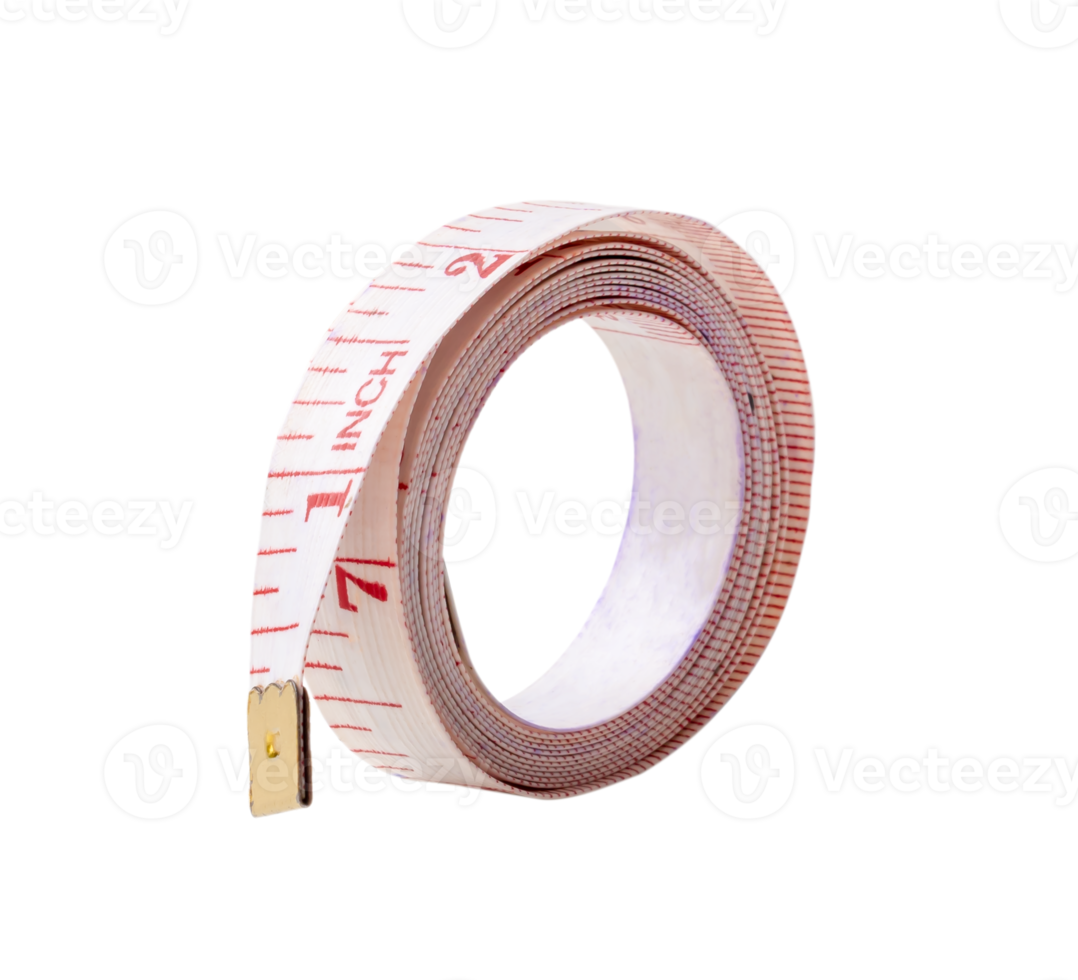 White rolling tape measure or tapeline with scale number isolated with clipping path in png file format