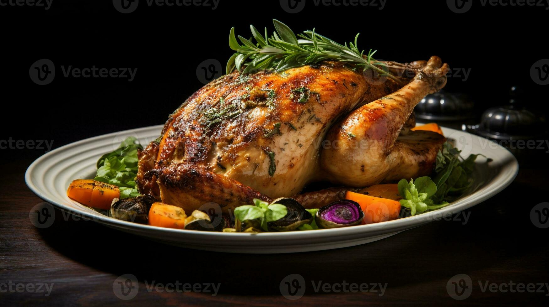 foto de asado Turquía con primavera hierbas como un plato en un gama alta restaurante. generativo ai