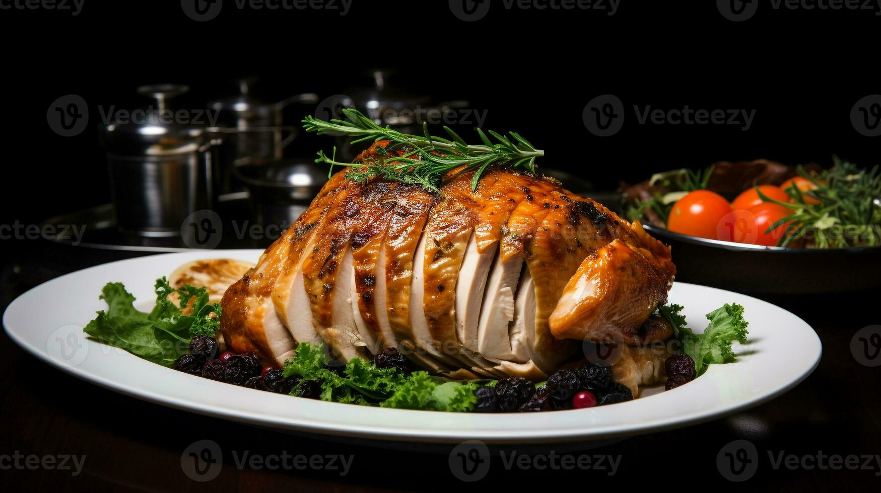 Photo of Roast Turkey as a dish in a high-end restaurant. Generative AI