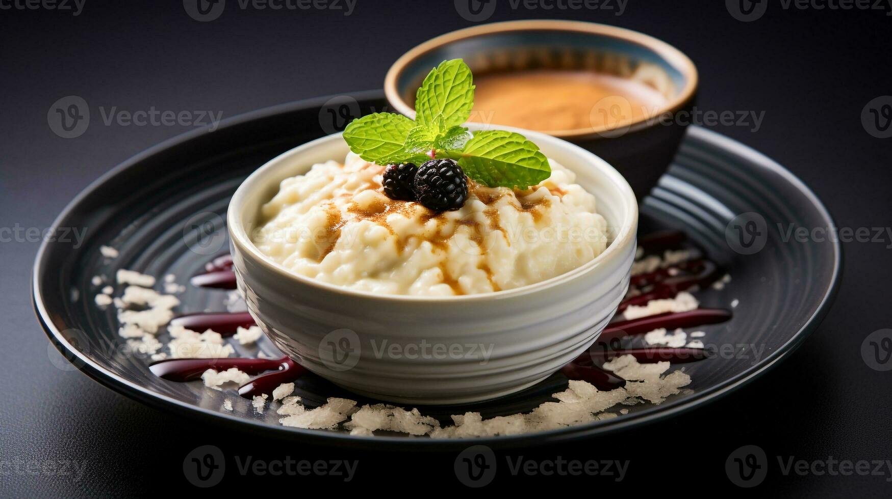 Photo of Rice Pudding as a dish in a high-end restaurant. Generative AI