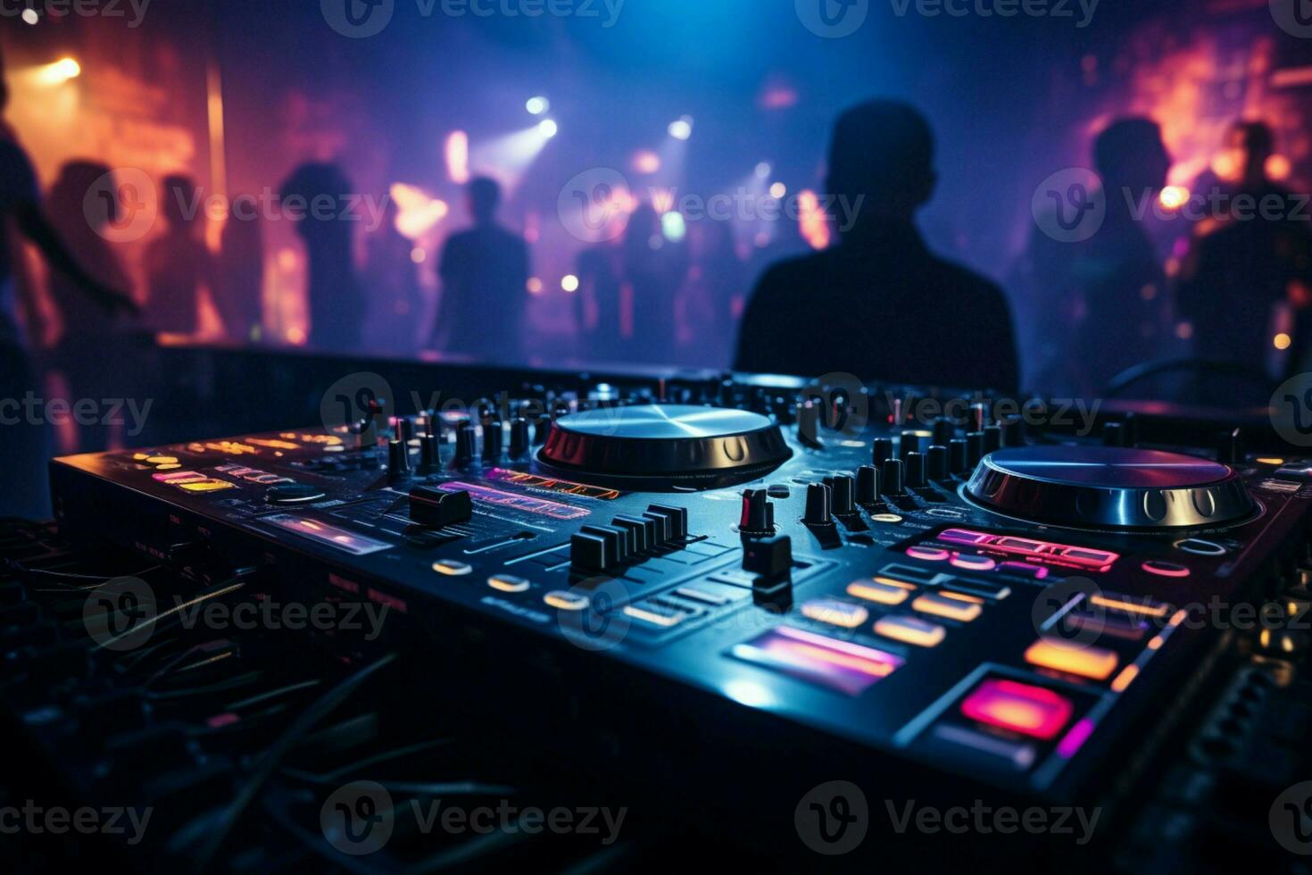 Nightclub vibes DJ mixer table electrifies the background with pulsating  beats. Vertical Mobile Wallpaper AI Generated 30467523 Stock Photo at  Vecteezy