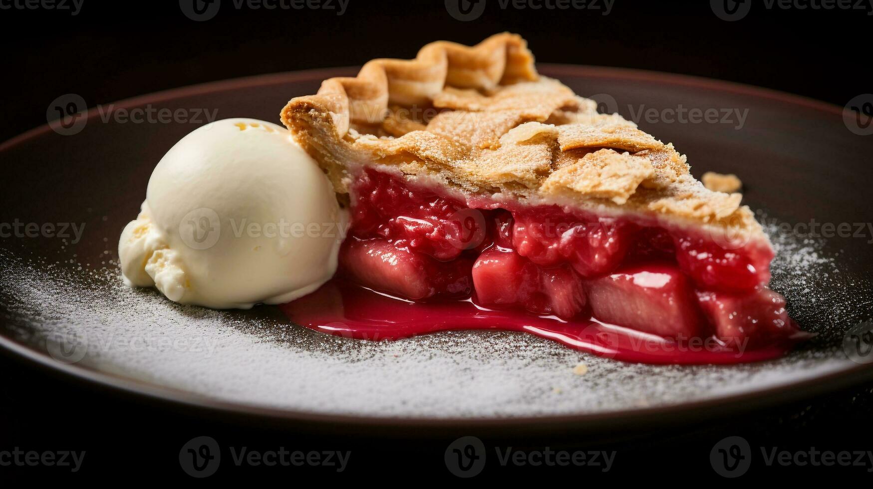 Photo of Rhubarb Pie as a dish in a high-end restaurant. Generative AI