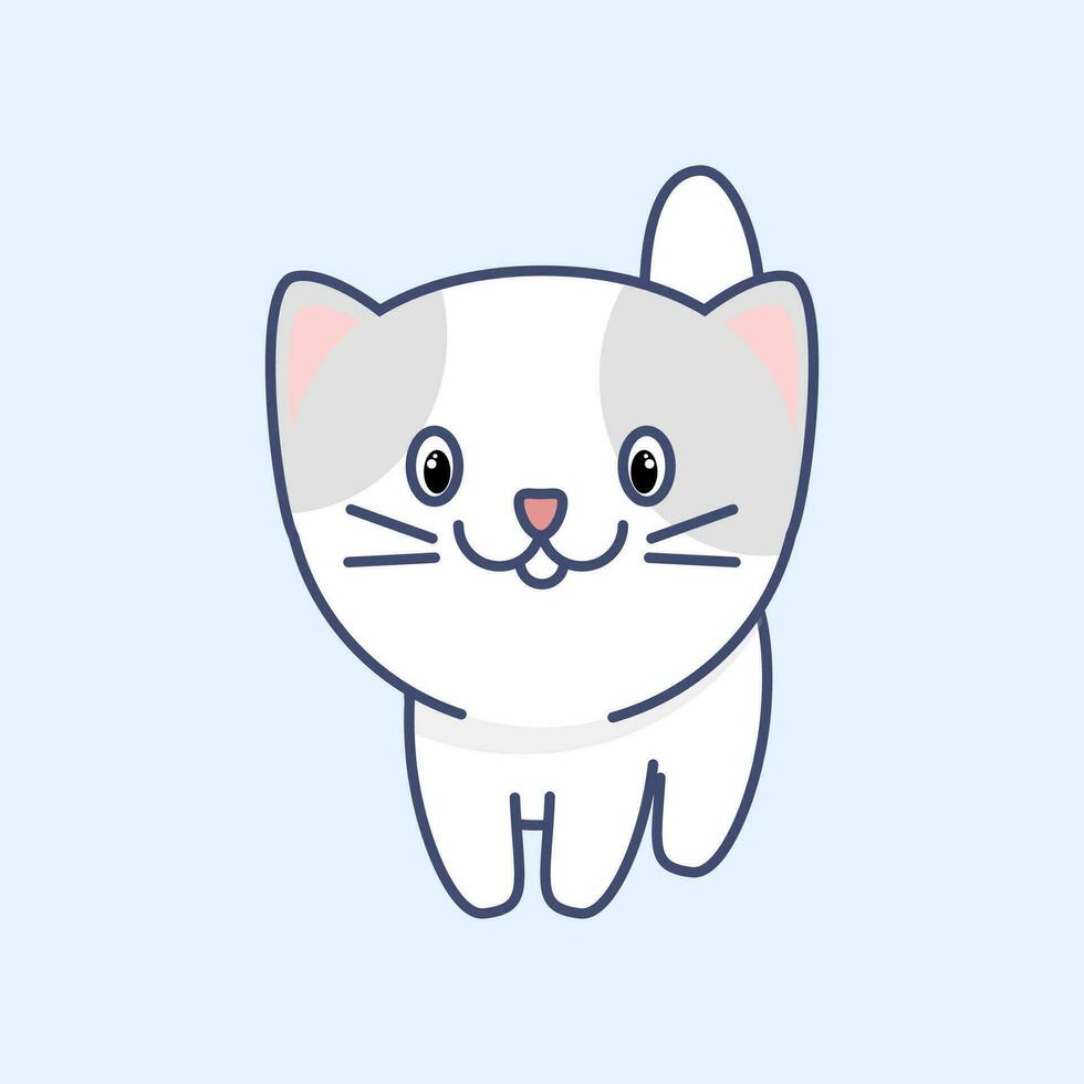 Cute little gray and white kawaii cat vector