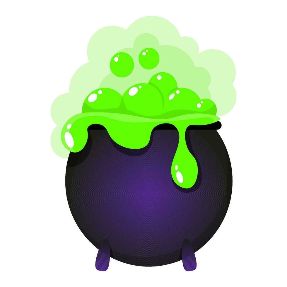 Bubbling and boiling green potion in a magical witch's cauldron vector