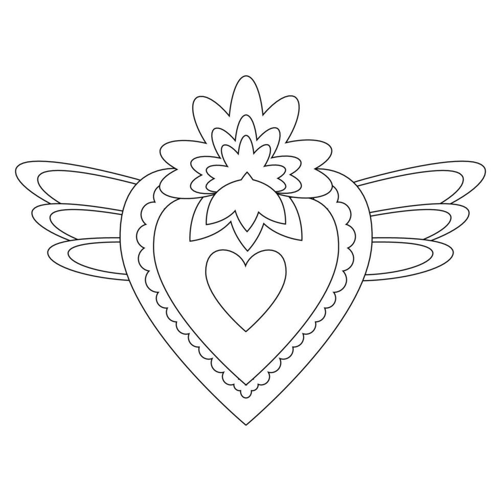 Mexican heart for embroidery in black outline vector