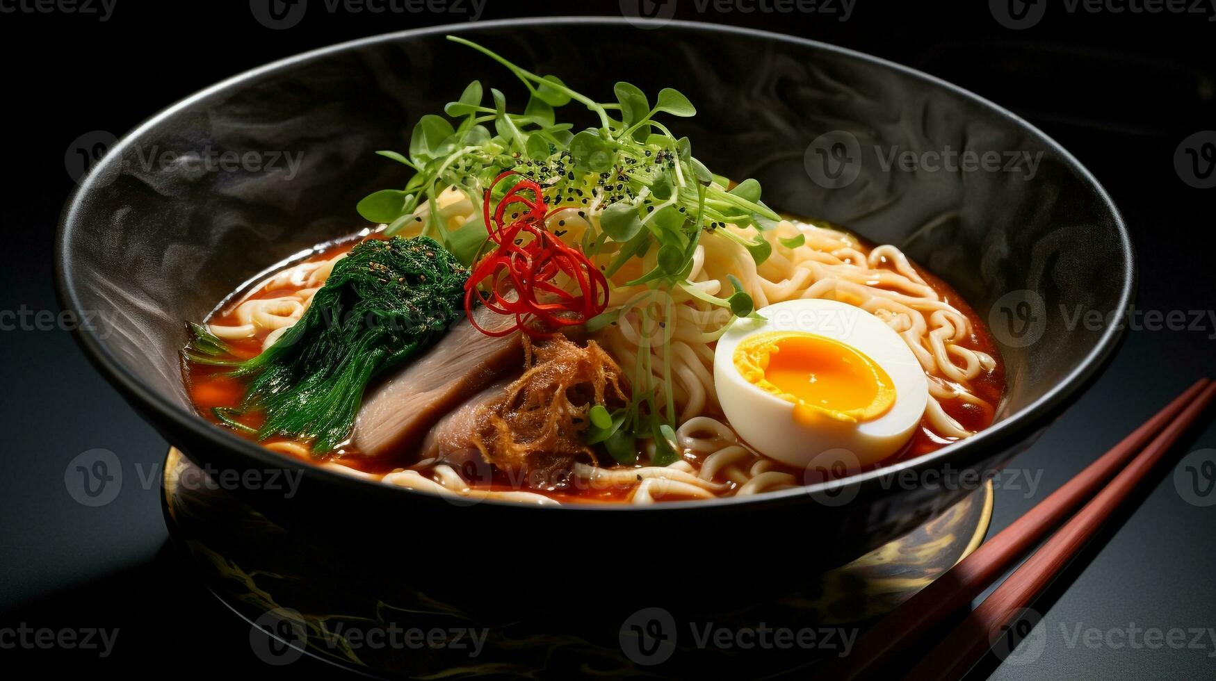 Photo of Ramen as a dish in a high-end restaurant. Generative AI