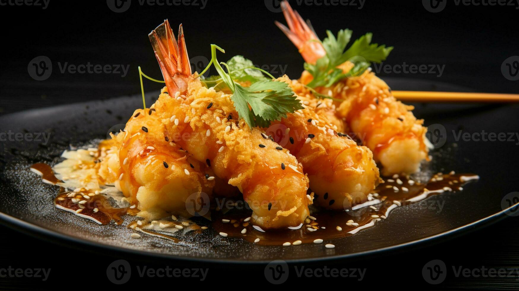 Photo of Prawn Tempura as a dish in a high-end restaurant. Generative AI