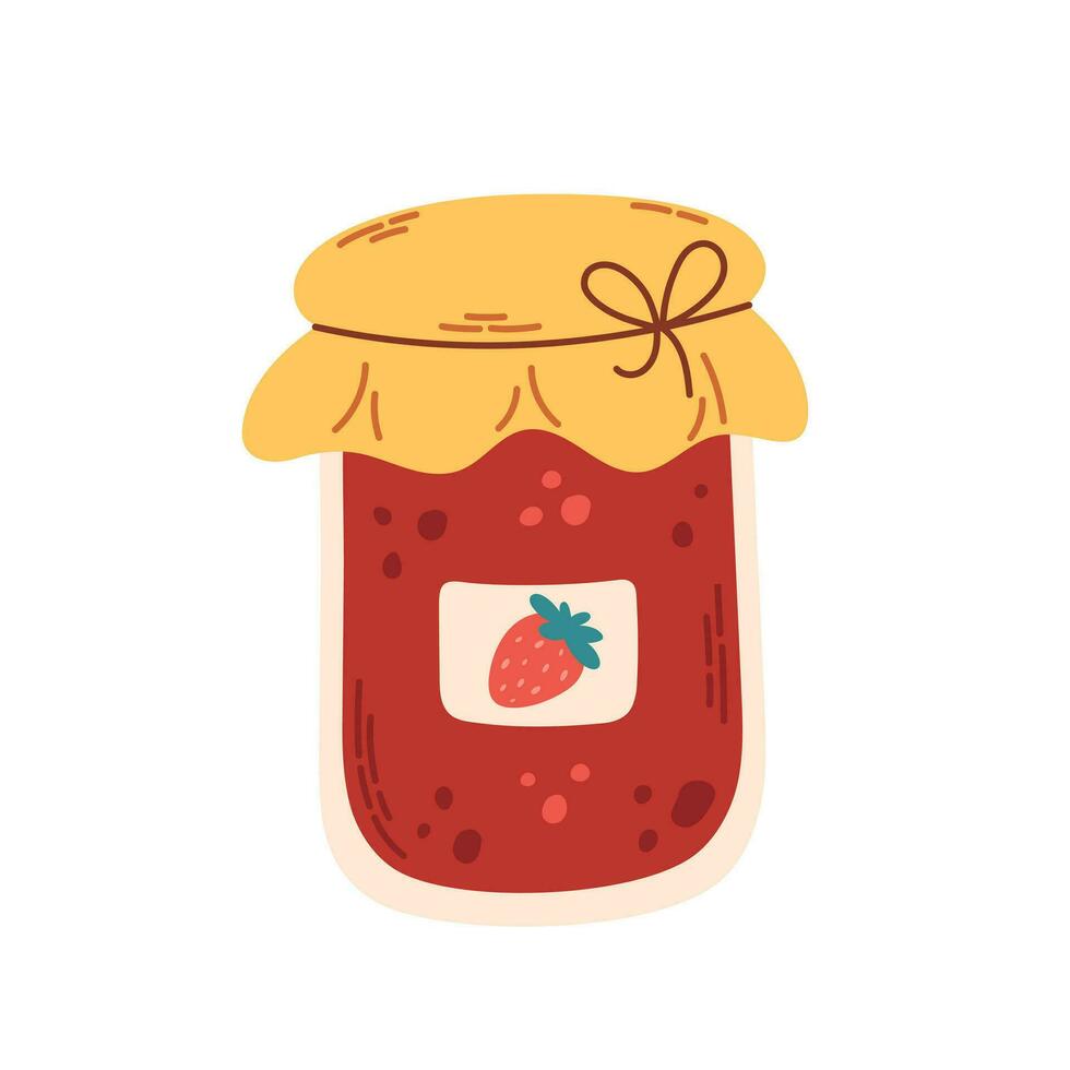 Strawberry jam in glass jar. Harvest season. Homemade jar of preserving the fruit vector