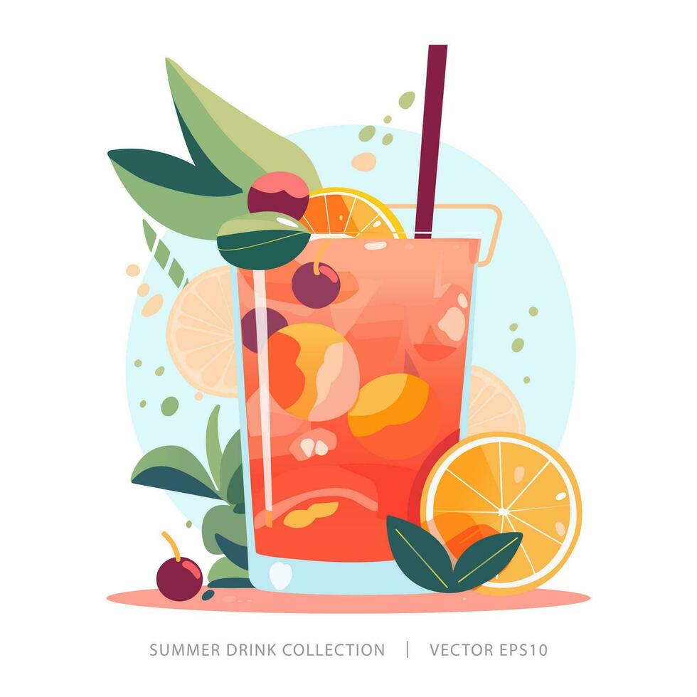 tropical verano cóctel bebida en el vaso adornado con vistoso agrios frutas y jugo vector