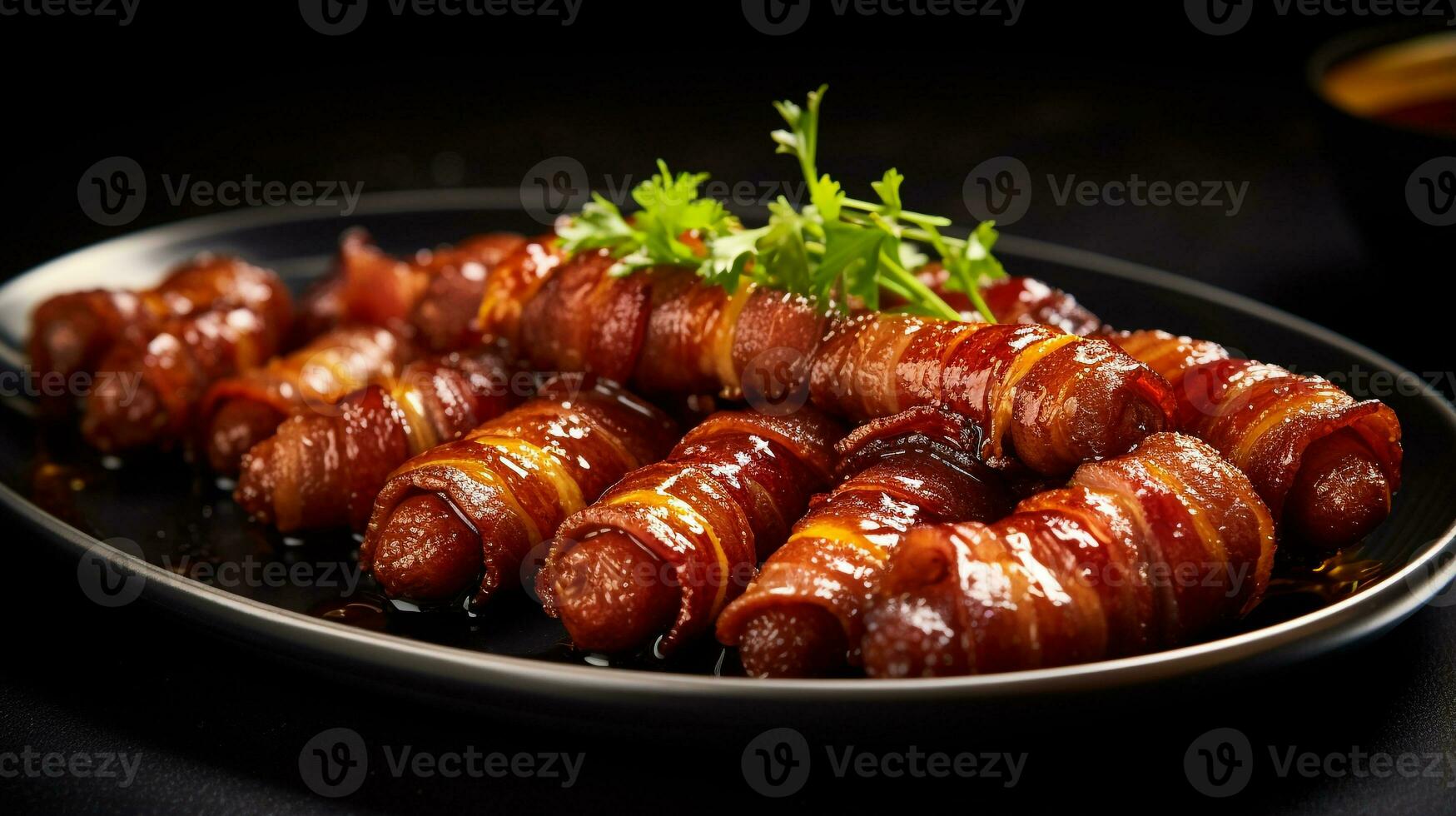 Photo of Bacon-Wrapped Dates as a dish in a high-end restaurant. Generative AI