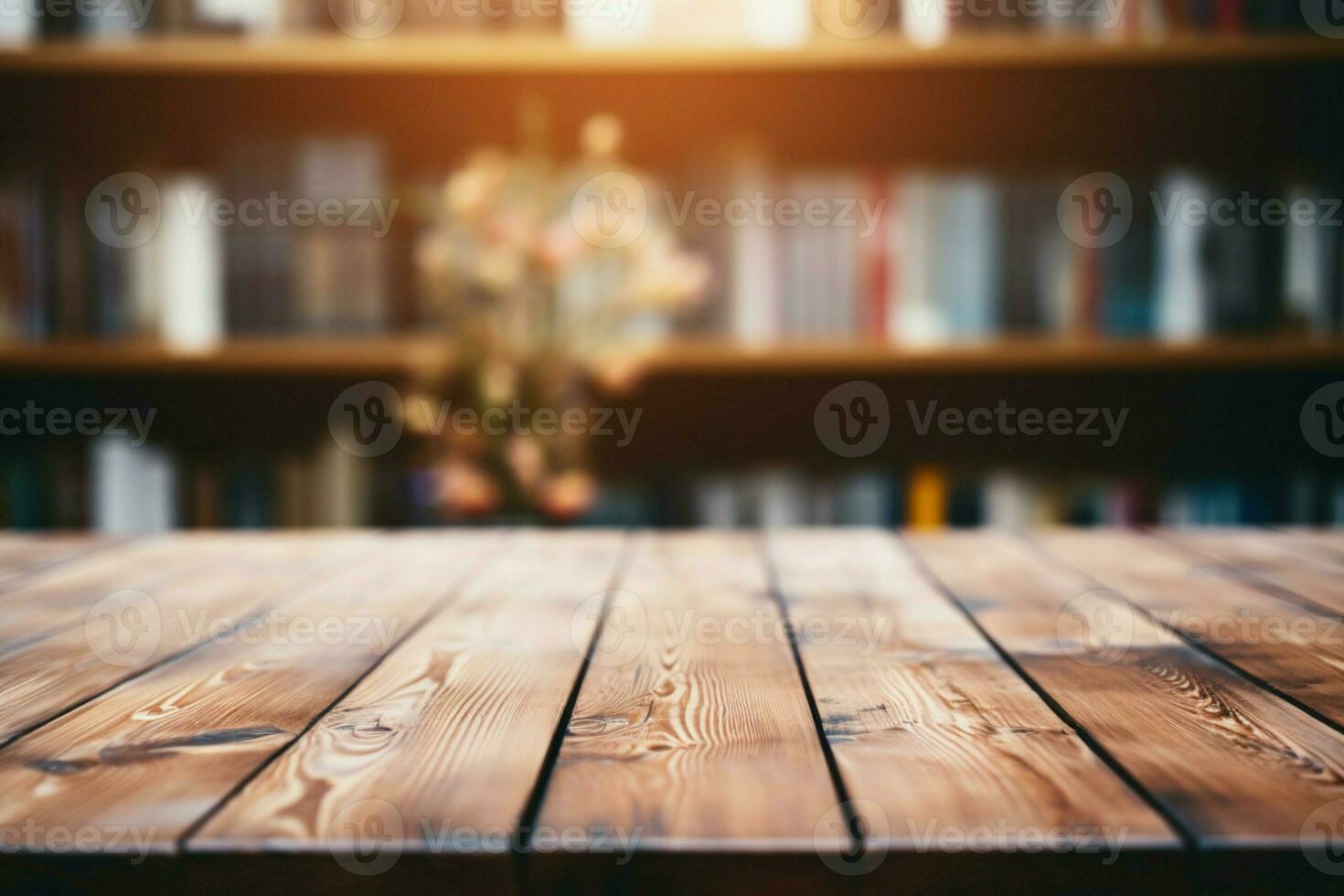 Blurred background complements a wooden table in a serene, minimalist setting AI Generated photo