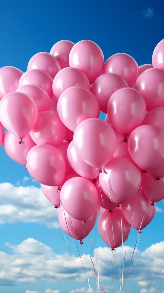 Festive pink balloon party pattern, celebrating joy under a clear blue