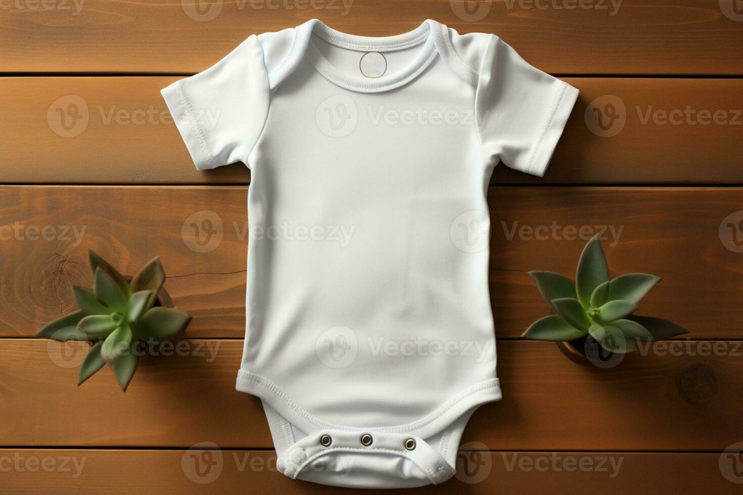 Mockup of a white baby short sleeve bodysuit for showcasing adorable sublimation designs AI Generated photo