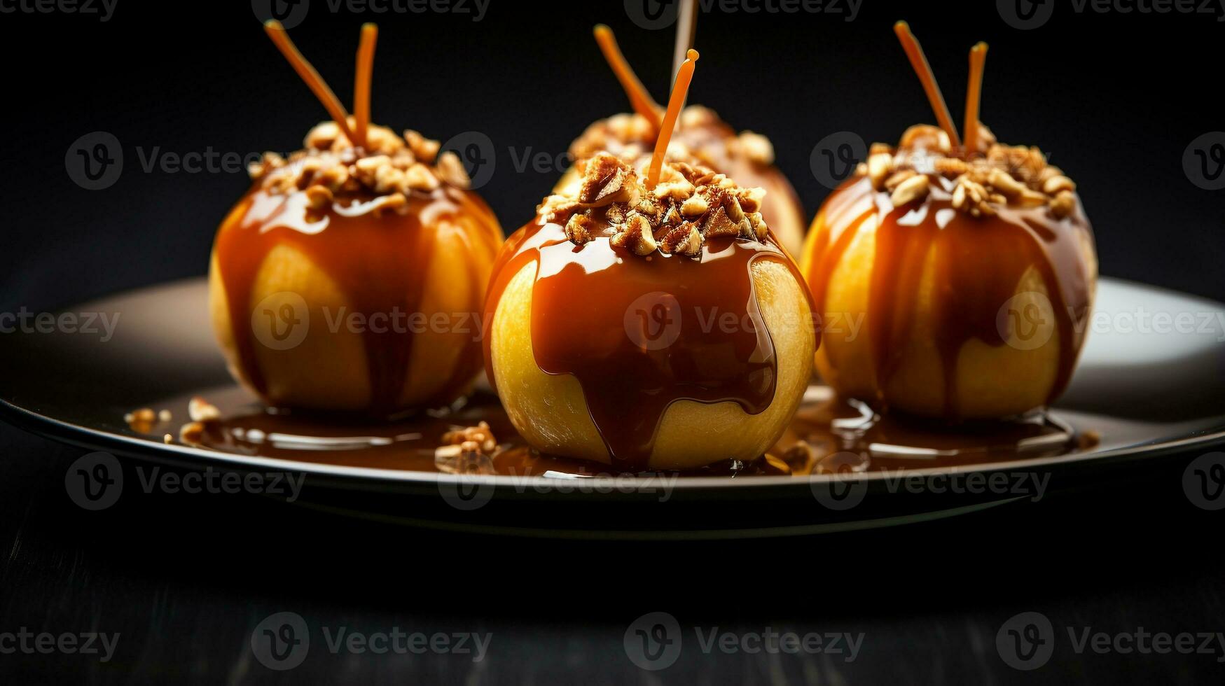 Photo of Caramel Apples as a dish in a high-end restaurant. Generative AI