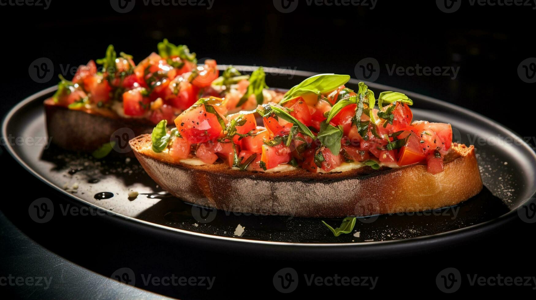 Photo of Bruschetta as a dish in a high-end restaurant. Generative AI