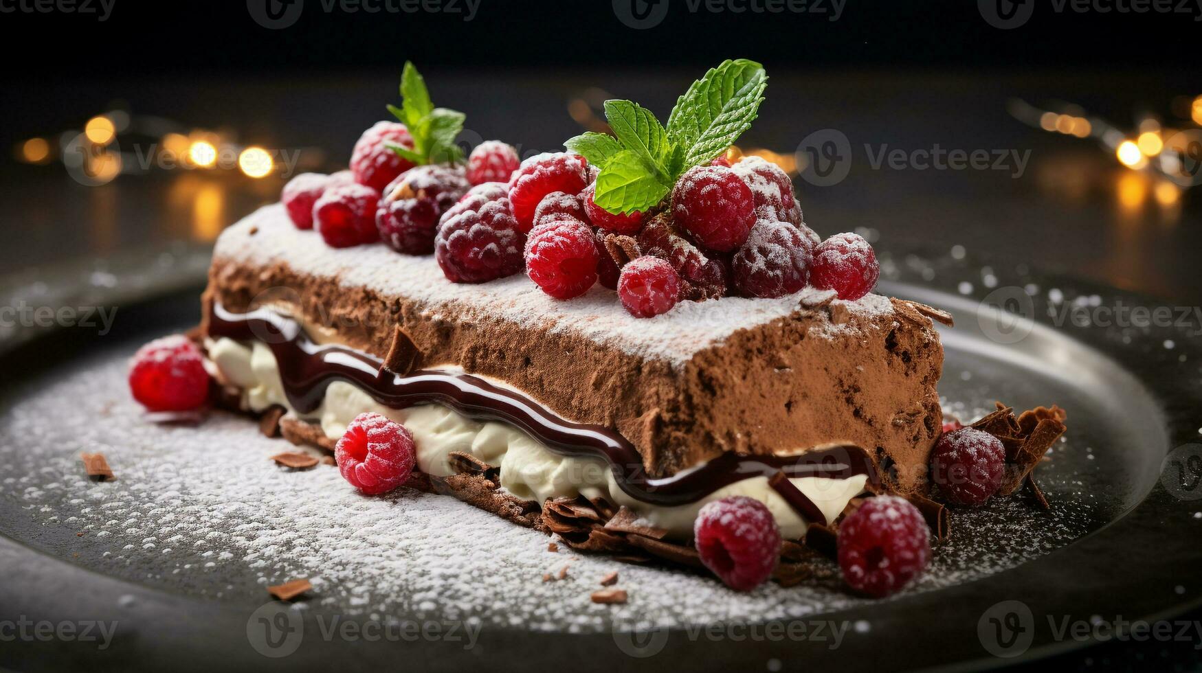 photo de buche de noel comme une plat dans une haut de gamme restaurant.  génératif ai 29866541 Photo de stock chez Vecteezy