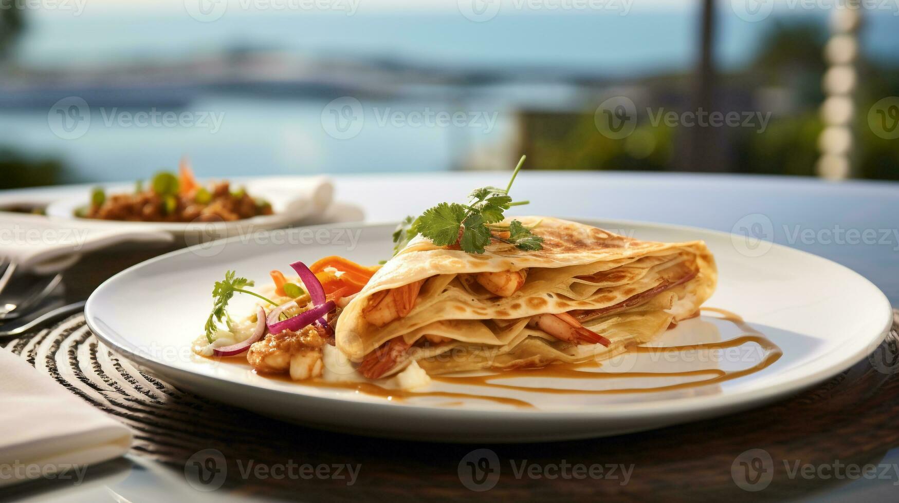 Photo of Caribbean Roti as a dish in a high-end restaurant. Generative AI