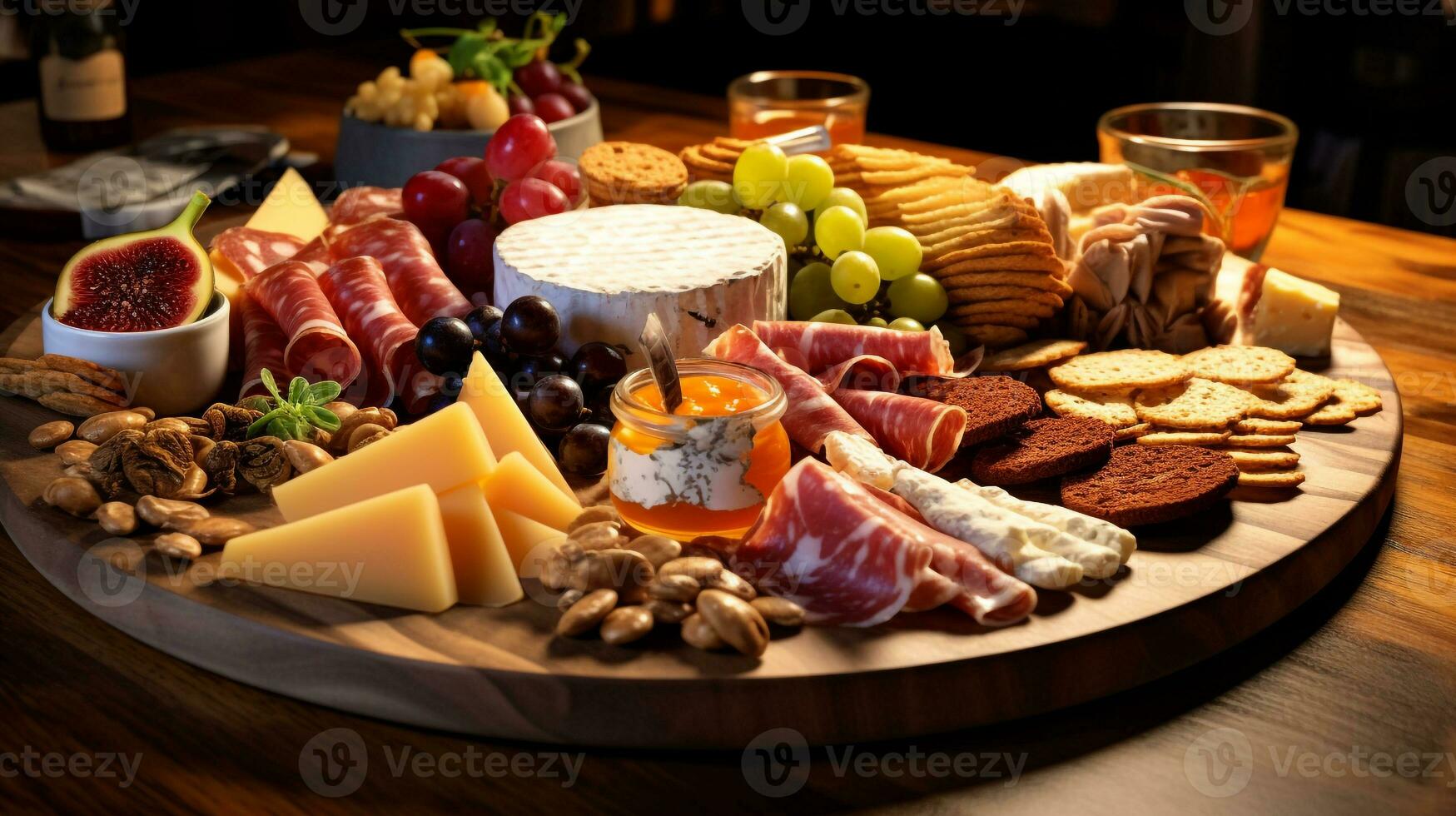 Photo of Cheese and Charcuterie Board as a dish in a high-end restaurant. Generative AI