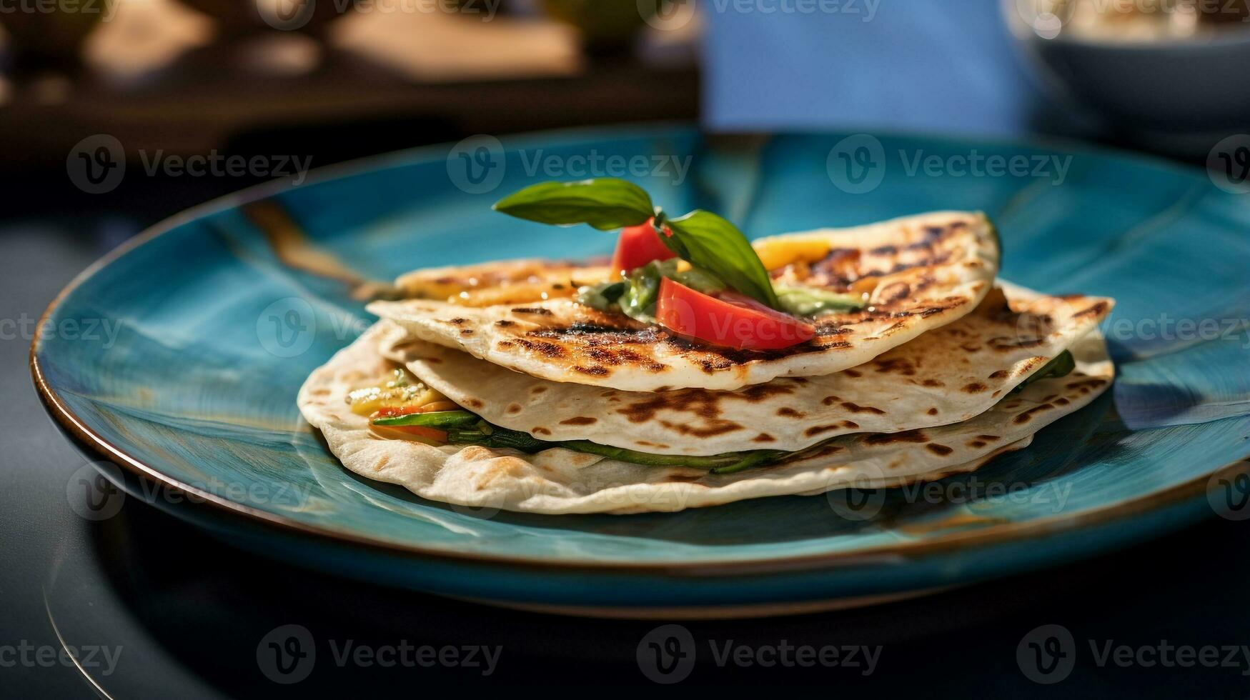 Photo of Caribbean Roti as a dish in a high-end restaurant. Generative AI