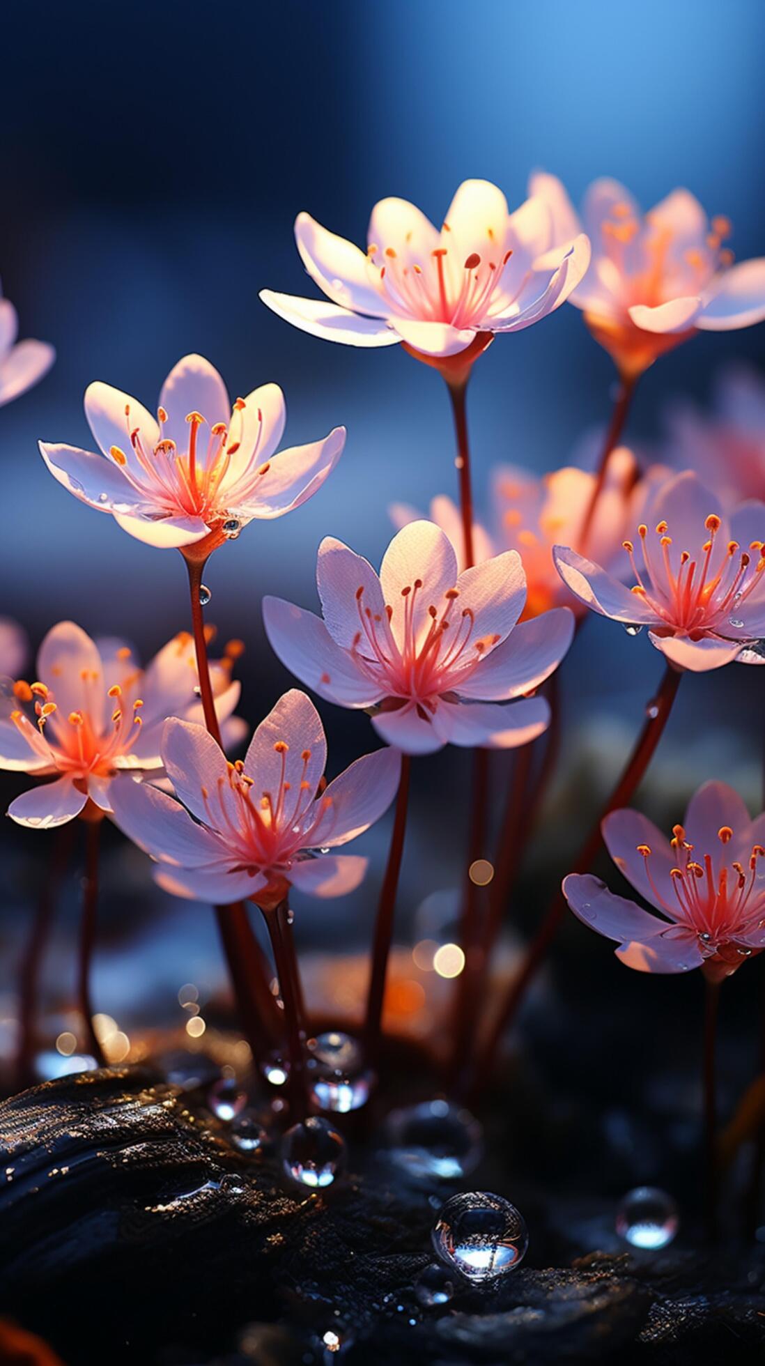 Natures symphony Spring flowers bloom, blurred bokeh in the background Vertical Mobile Wallpaper 