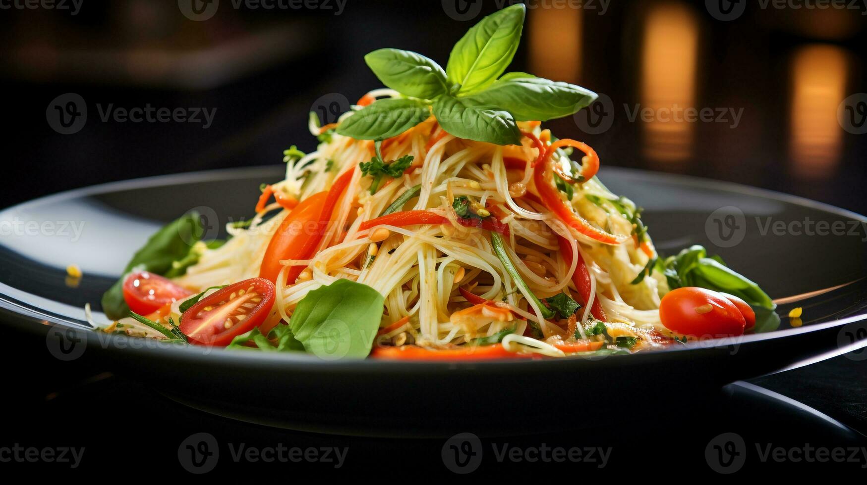 Photo of Green Papaya Salad as a dish in a high-end restaurant. Generative AI