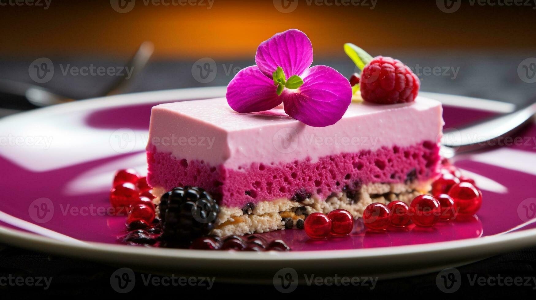 Photo of Dragon Fruit Parfait as a dish in a high-end restaurant. Generative AI