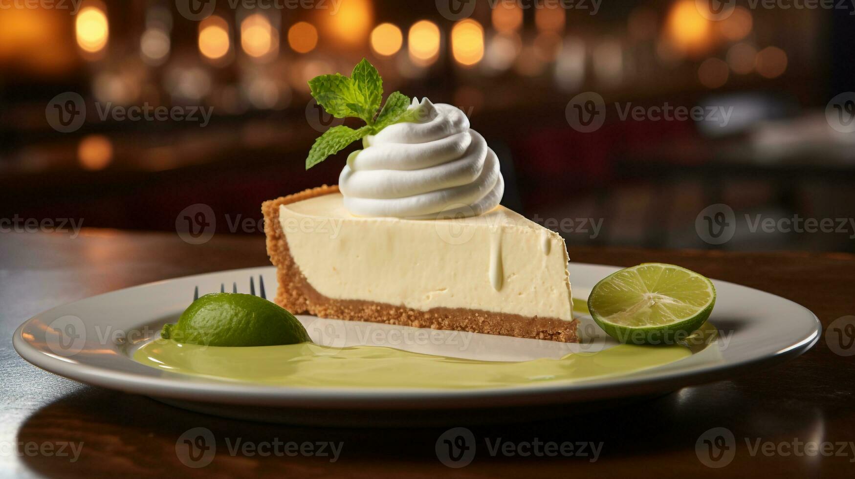 Photo of Key Lime Pie as a dish in a high-end restaurant. Generative AI