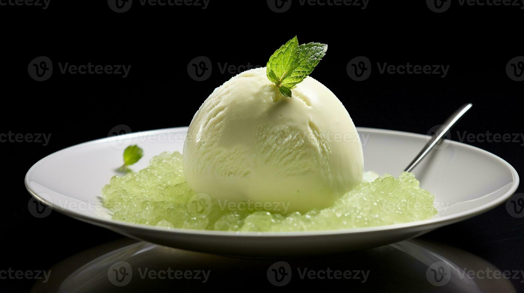 foto de gotas de miel sorbete como un plato en un gama alta restaurante. generativo ai