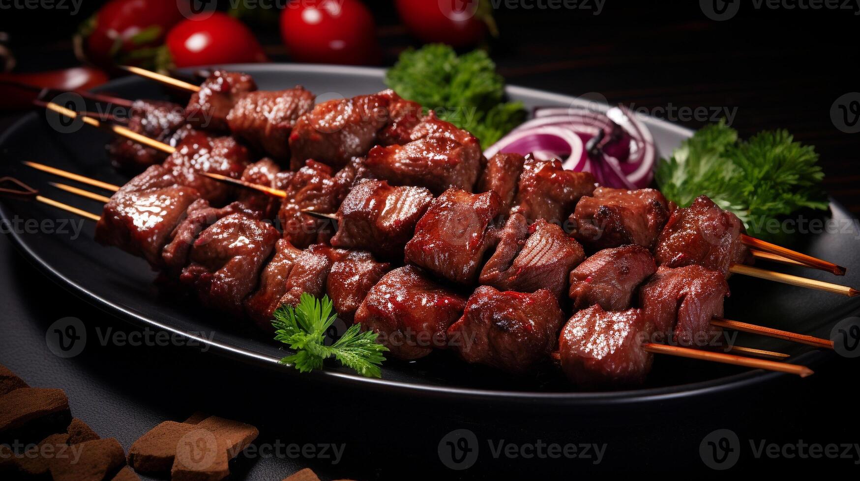 Photo of Kebab Karaz - Cherry Kebabs as a dish in a high-end restaurant. Generative AI