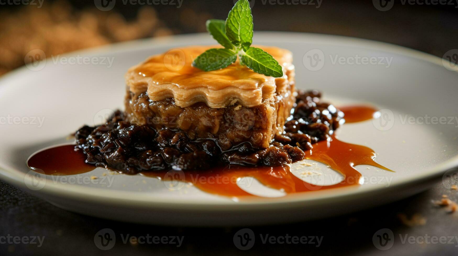 Photo of Mincemeat Pie as a dish in a high-end restaurant. Generative AI