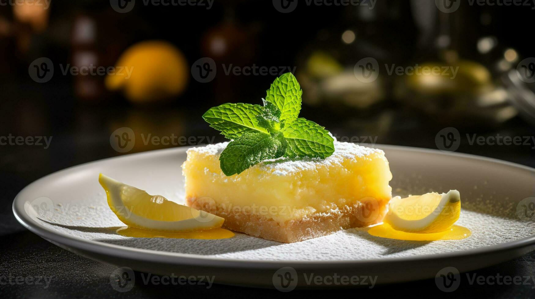 foto de limón barras como un plato en un gama alta restaurante. generativo ai