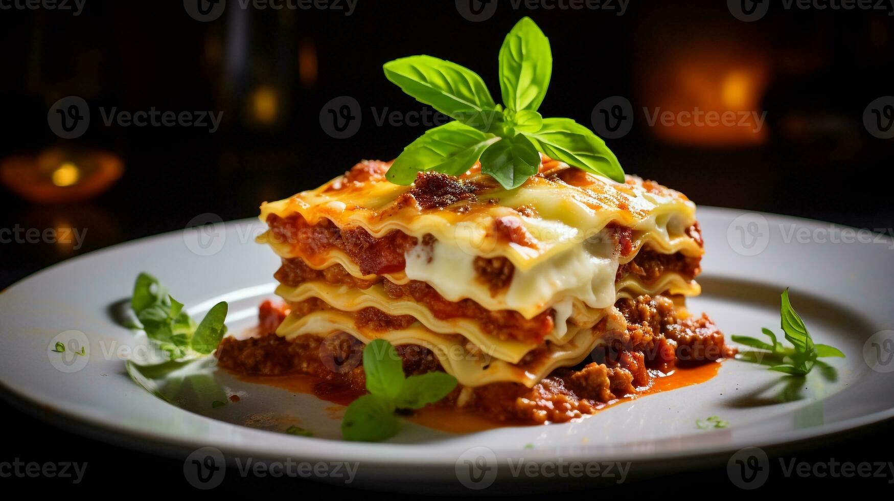 foto de lasaña como un plato en un gama alta restaurante. generativo ai