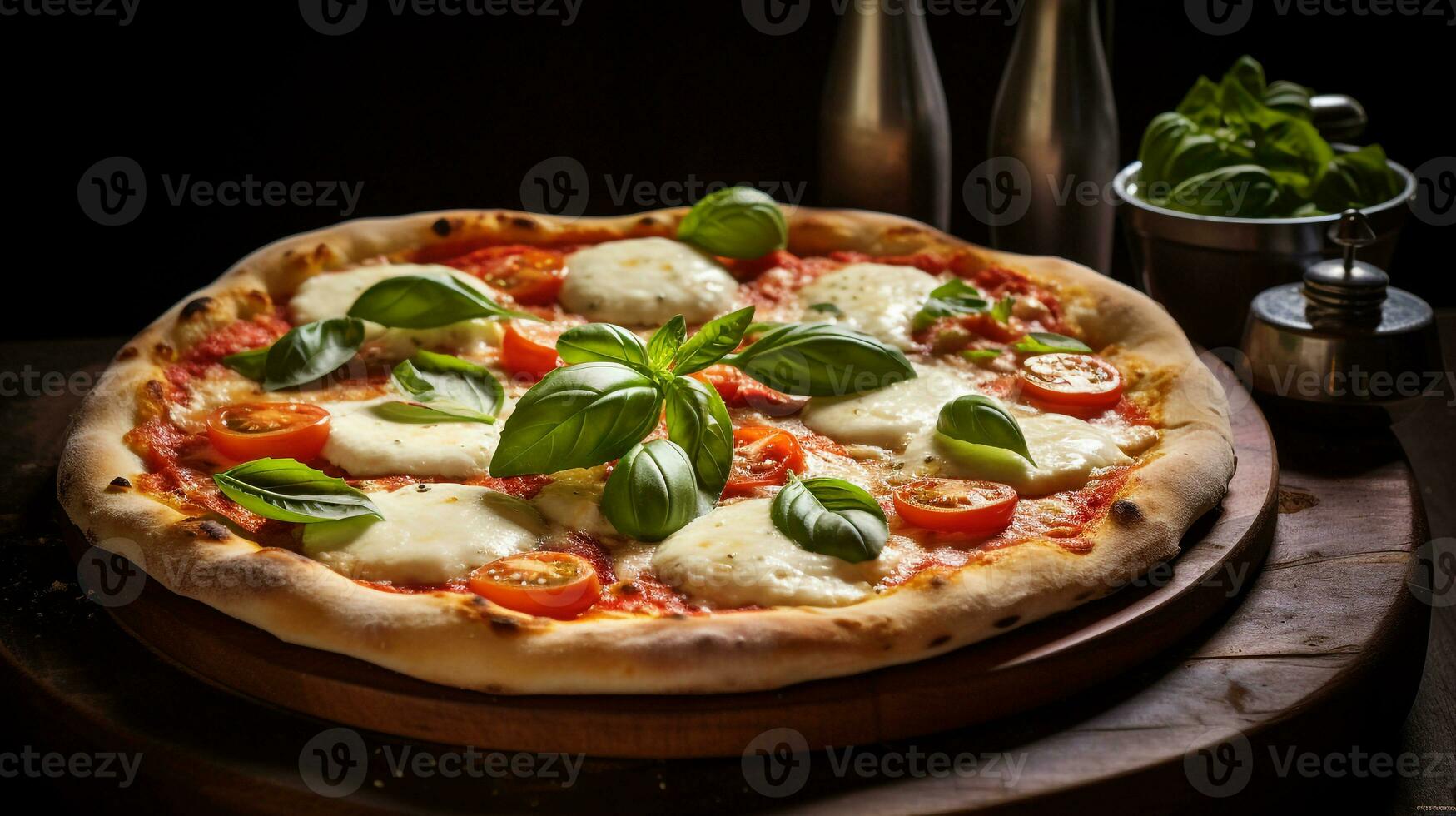 Photo of Margherita Pizza as a dish in a high-end restaurant. Generative AI