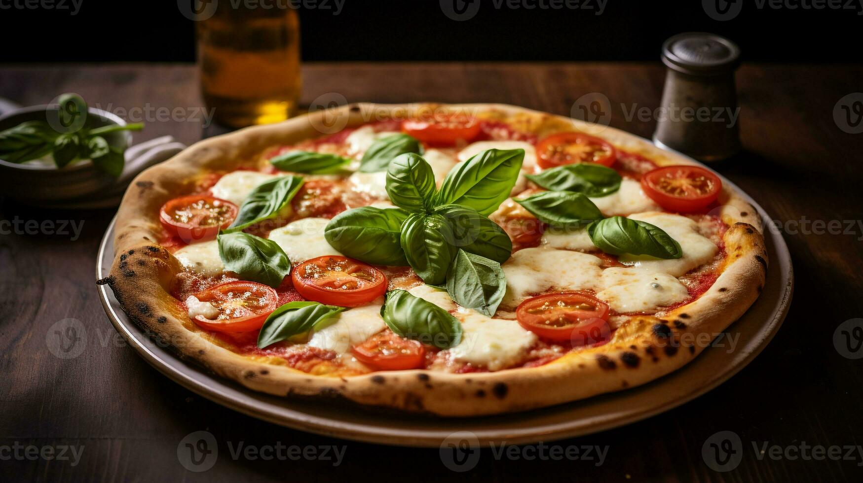 Photo of Margherita Pizza as a dish in a high-end restaurant. Generative AI