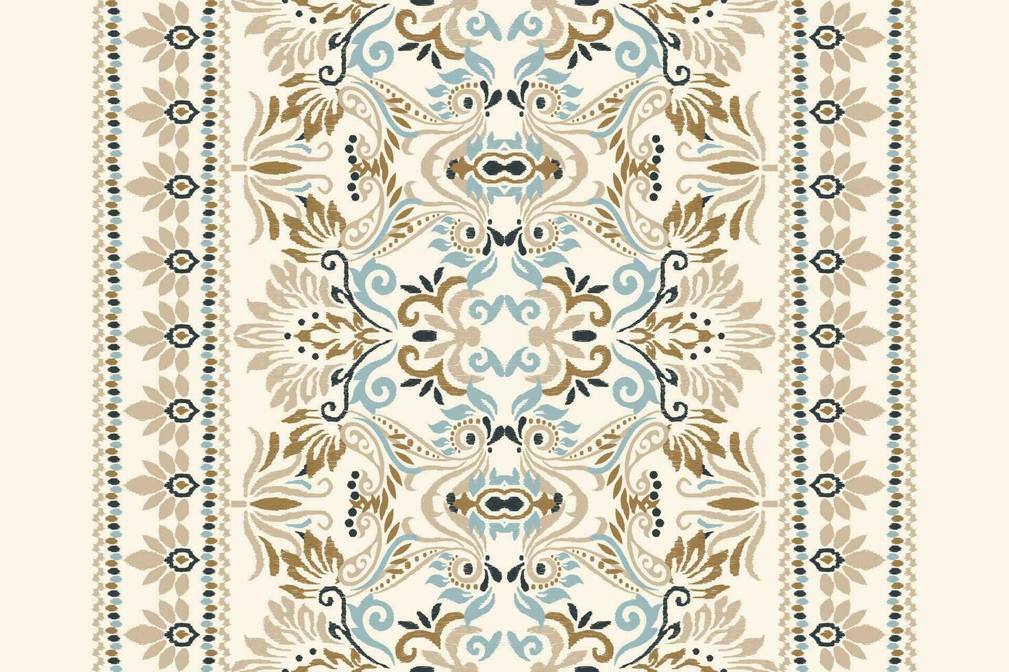 Ikat floral paisley embroidery on white background.Ikat ethnic oriental pattern traditional.Aztec style abstract vector illustration.design for texture,fabric,clothing,wrapping,decoration,carpet,scarf