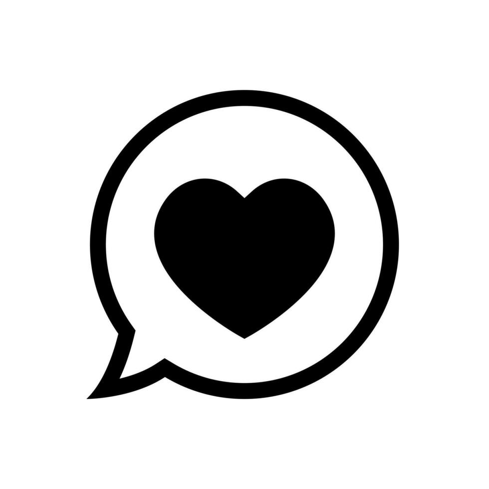 Love, like icon vector in speech bubble line. Heart symbol in speak cloud