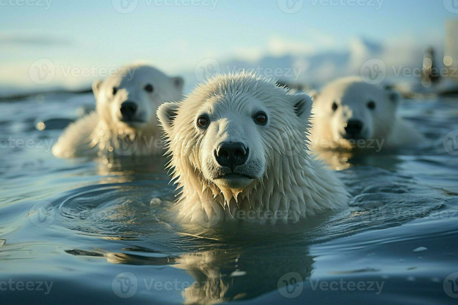 Pristine white icebergs float majestically in the polar seas. AI Generated photo